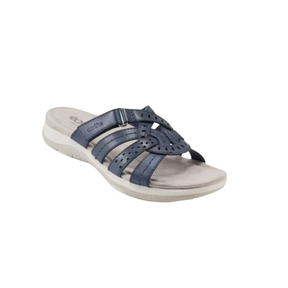 Earth Origins Sassoni Sandal Slide Shoe Cut Out Leather Navy Blue 9